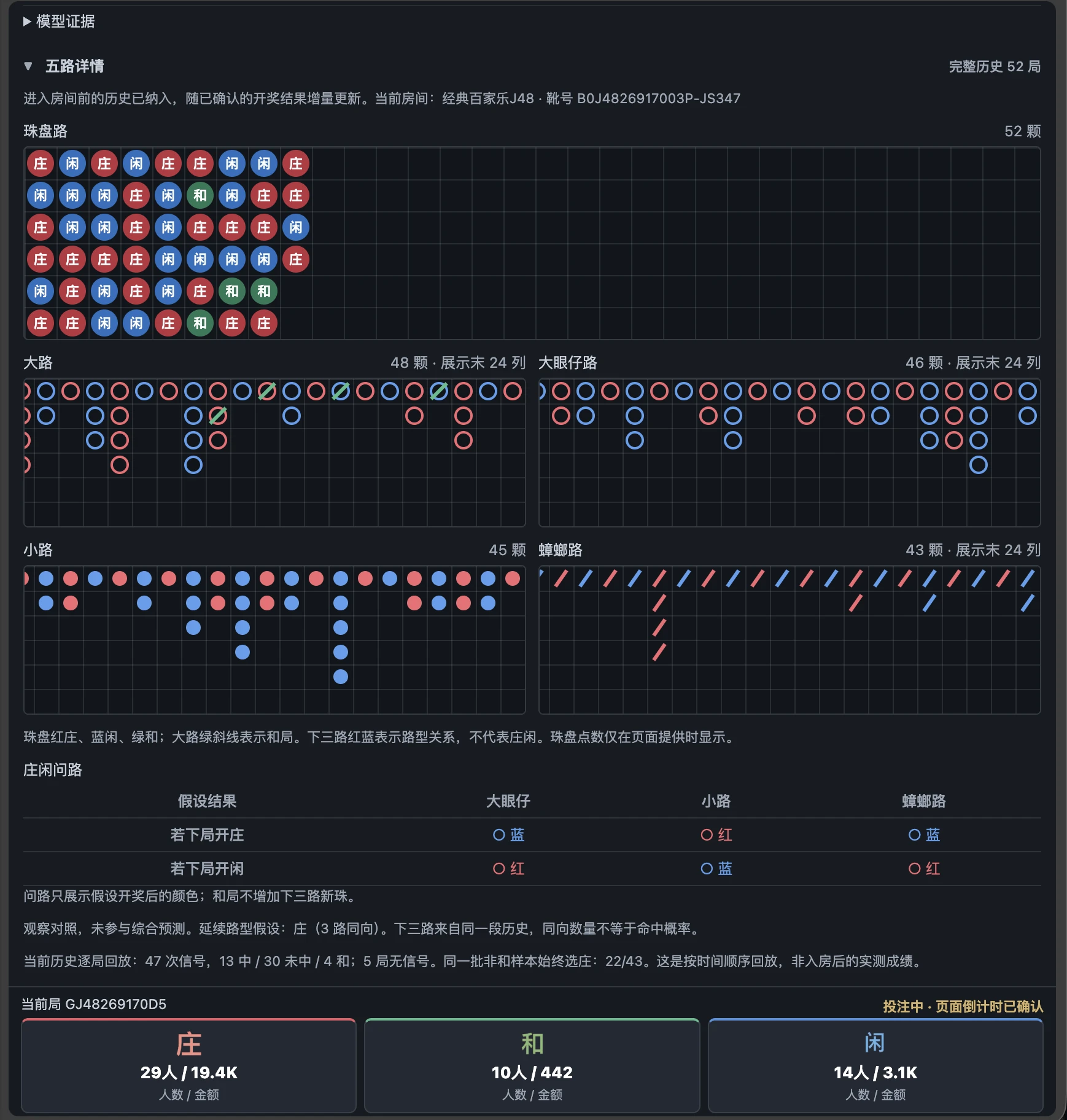 AI预测百家系统的五路详情与庄闲问路界面